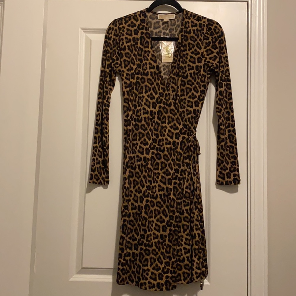 Michael Kors long sleeve wrap dress. Leopard print. Size S
